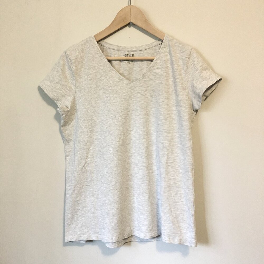 My Style Grey Heathered V-Neck Tee Size XL Stretch Cotton Basic T-Shirt